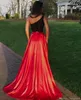 Sexy Two Piece Black and Red A Line Prom Dresses One Shoulder Pleats Backless Floor Length Formal Dress Evening Gowns Vestidos De Noiva