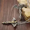 Hip Hop Pendant Necklaces Super Cool Evil Dragon&Sword Titanium Steel Personality Unique Designer Jewelry Men Antique Gold Color Necklace