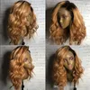 Ombre Human Hair Wigs Glueless # 1B 27 Dois Tom Lace Front Humano Cabelo Perucas Completa Lace Wig Straight com nós branqueados Frete Grátis