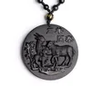 Naturliga Obsidian Tre Sheep Pendant Pärlor Halsband Charm Smycken Mode Tillbehör Handskuren Man Lucky Amulet Presenter