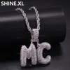 A-Z Custom Name Small Letters Necklaces & Pendant Charm Men's Zircon Hip Hop Jewelry With 4MM Gold Silver Rope Chain