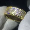 choucong Circle Ring Pave setting 320pcs Diamond Cz Yellow Gold Filled Engagement Wedding Band Rings for women men Finger Jewelry