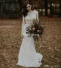 Stijl Boemain Country Lace Mermaid -jurken Langeloze mouwen Backless Sweep Train Wedding Jurk Bridal Jurys Vestidoe de Noiva