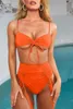 Bikini liso de cintura alta, traje de baño de cuerdas, traje de baño de estilo vendaje para mujer, traje de baño de cintura alta, traje de baño sexy, bikini verde neón 2019 Nuevo HISIMPLE