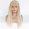 Gevlochten kanten pruiken met babyhaar 613 blonde haar voor vrouwen synthetische hittebestendige lange vlechten pruik lijmloze halve hand gebonden