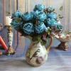 Wholesale-European 13 heads rich rose 1 Bouquet painting peony Artificial Vivid Peony Silk Flowers Fake Leaf Wedding Home Party Decoration