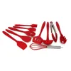 10 stks / set Siliconen Hittebestendige Keuken Kookgerei Non-Stick Bakken Tool Red