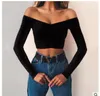 Free Ostrich Sexy Slim Shirt Women Off Shoulder Cropped Top Harajuku Shirt Top Bandage Long Sleeve Tee Long Sleeve N30