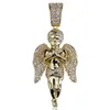 Nytt 18K Gold Plated Cz Cubic Zirconia Hands Folded Angel Pendant Chain Halsband Hip Hop Rock Punk Rapper Jewelry for Men and Women294R