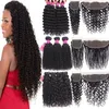 9A feixes de cabelo virgem brasileira com fechamento 4x4 fecho de renda ou 13x4 laço frontal fechamento kinky encaracolado ondas profundas com fechamento