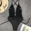 Femmes maillots de bain Sexy col en V profond taille haute multi-voies Bandage maillots de bain une pièce Bikini maillots de bain