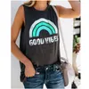 Harajuku Tank Top Womens Summer Rainbow Stripe And Letter Good Vibes Printing Aesthetic Women's Graphic Popular Tops Vest Tees Y190123