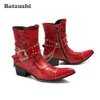 Batzuzhi Western Cowboy Boots Punk en cuir véritable bottines pour hommes fête et mariage rouge Punk Botas Hombre, grandes tailles US12