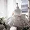 New Fashion Beaded Bow Flower Girl Dresses For Wedding Princess Fluffy Tulle Baby Girls Baptism Christening 1st Birthday Gown1213758