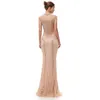 100 Real Image 2019 Champagne Short ärmar sjöjungfruklänningar med paljetter Highneck Tulle Hollow Evening Party -klänningar 54012879822