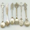 Retro European Court Dinnerware Sets 6 set fruit cake fork pomegranate flower coffee spoon small key more gold and silver bronze