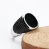 925 Sterling Silver Black Enamel Rings With Black Cubic Zirconia Stones Unique Vintage Ring For Men Women Unisex Fashion Jewelry C19041203