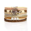 5 Cores Charme Pulseira Bohemian Wrap Couro Multicamadas Ampla Árvore da Vida Pulseiras Bangle Moda Jóias para As Mulheres Menina Menino