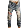 Mäns Jeans Vinter Retro Distressed Hole Men Long Fleece Ripped Bomull Denim Trouser Man Högkvalitativ Ljus Blå Plus Storlek1