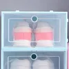 Прозрачная пластиковая коробка для обуви, пылезащитный органайзер для хранения кроссовок, флип-прозрачные коробки на высоком каблуке, карамельный цвет, штабелируемые контейнеры для обуви, чехол
