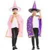 Halloween Cape Cloak capuchon + mantel 2 stks / set Kinderen Performer Tovenaar Tovenaar Hot Stempelen Vijf Ster Cloak Cape EA227