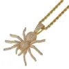 Ny Iced Out CZ Spider Pendant Necklace Mens Micro Paled Hip Hop Gold Silver Color Bling Charm Chains Jewelry9478162