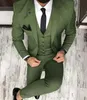 Olive Green Mens Suits For Groom Tuxedos 2019 Notched Lapel Slim Fit Blazer Three Piece Jacket Pants Vest Man Tailor Made Clothing