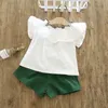 Kinderkleding Elegante Ruches Ananas Borduurwerk Wit Shirt Met Korte Baby Meisjes Koele Zomer Kleding gratis verzending