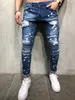 2020 Gat Blauwe Denim Broek Mannen Vernietigd Stretch Skinny Jeans Mannen Mode Slim Fit Denim Broek Broek Plus Size s-4XL