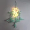 New India Handmade Led Light Dream Feathers Feathers 자동차 집 벽 집 벽 교수형 장식 장식 선물 선물 Dreamcatcher Wind Chime