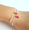 Bracciale con ciondolo a forma di pesce in argento sterling all'ingrosso con catena a maglie minuscole con ciondolo con ciondolo in smalto bianco rosso per regalo da donna