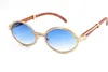 Dobra jakość 18-karatowe złoto Vintage Wood 7550178 okulary przeciwsłoneczne okrągłe Vintage Unisex wysokiej klasy diamentowe okulary Limited C projektant dekoracji męskie kobiety luksusowe