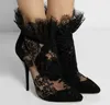 Hot Sale-ted Toe Ankle Boots Luxury Black Lace High Heels Formal Dress Pumps Plus Size 42