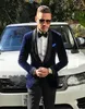 Wysokiej jakości Dark Blue Velvet Wedding Groom Tuxedos Szal Kapel Groomsmen Mens Dinner Blazer Garnitury Custom Made (Jacket + Spodnie + Krawat)