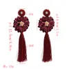 Yeni stil şık kişilik uzun stil kumaş çiçek pirinç boncuk ince iplik püskül iplik küpe kolye takı hediyesi