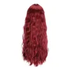 Kvinnor peruk mörkbrun långt lockigt värmebeständigt syntetiskt hår fulla peruker 26inch för daglig användning och cosplay