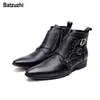 Batzuzhi Type coréen mode hommes chaussures bottes automne hiver en cuir noir bottines hommes bout pointu boucles zapatos de hombre