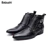 Batzuzhi Koreanische Art Mode Männer Schuhe Stiefel Herbst Winter Schwarz Leder Stiefeletten Männer Spitz Schnallen zapatos de hombre