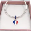 Andy Jewel 925 Sterling Silver Pandora France Hart Vlag Silver Dange met blauw witte en rode emailmomenten vrouwen voor fit Charms kralen armbanden 791546Enmx