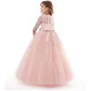 Langes Abendkleid Blumenmädchenkleider Teenager Hochzeit Kommunion Spitzenärmel Kinderkleidung 9 10 12 14 Jahre Geburtstag Outfits Y19061801