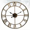 40/47 cm Nordic Metal Roman Numeral Wall Clocks Retro Iron Round Face Black Gold Grote Outdoor Garden Clock Woondecoratie T200601