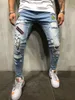 Modna odznaka męskiej dziury haft dżinsowe spodnie Męskie streetwear Hiphop Chuda Casual Patch Jeans254r