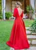 Elegante nieuwe rode jumpsuits prom dresses 3/4 lange mouwen v-hals formele avondjurk feestjes goedkope speciale gelegenheid broek DH4272