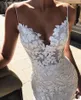 Fantastiska spetsar applicerade sjöjungfru bröllopsklänningar spaghettiremmar sexiga öppna bakre brudklänningar vintage domstolståg arabiska aso ebi ve257f