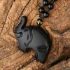 Naturlig svart obsidian carved lovande söt elefant amulet lycklig hänge halsband mode smycken helande gåva