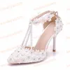 2019 Nuove donne stile strass bianco nappe in pizzo perline scarpe tacco alto da sposa scarpe eleganti da donna scarpe da sposa per feste
