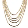 Designer de gros de luxe exagéré géométrique en métal doré multicouche gland chaîne diamant strass chandail déclaration collier pour femme