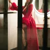 2020 rouge magnifique Robes de mariée Satin soie fourrure personnalisé femmes peignoir col en v à manches longues parole longueur robe de nuit pour les femmes vêtements de maison