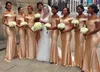 2020 or étage longueur sans manches sexy fille noire mariage invité robe de bal personnalisé africain hors de l'épaule plage sirène robes de demoiselles d'honneur