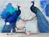 Papier peint mural 3d paon moderne, papier peint bleu, décoration murale de fond, peinture 295U